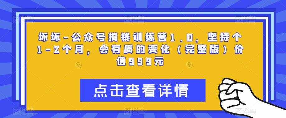 坏坏-公众号搞钱训练营1.0，坚持个1-2个月，会有质的变化（完整版）价值999元-云创网