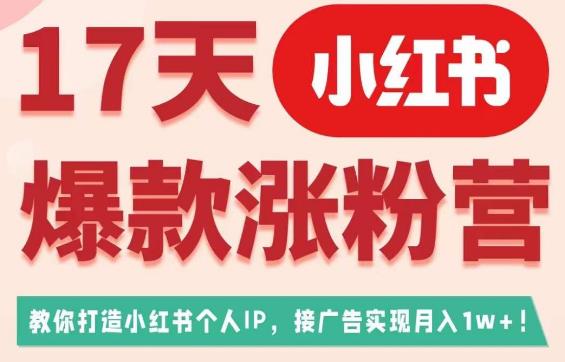 17天小红书爆款涨粉营（广告变现方向），教你打造小红书博主IP、接广告变现的-云创网