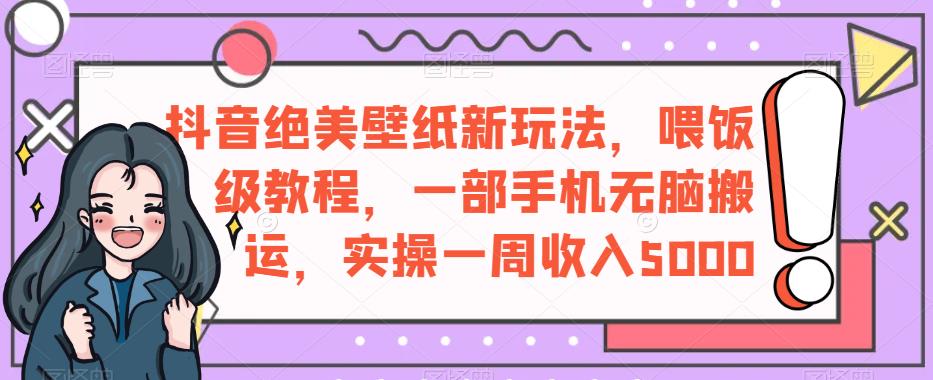 抖音绝美壁纸新玩法，喂饭级教程，一部手机无脑搬运，实操一周收入5000【揭秘】-云创网