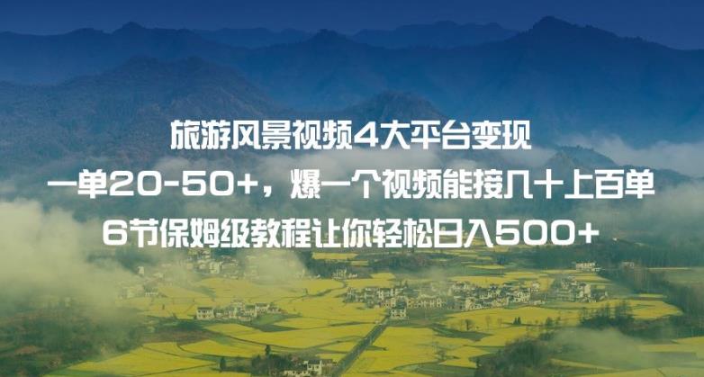 旅游风景视频4大平台变现单20-50+，爆一个视频能接几十上百单6节保姆级教程让你轻松日入500+-云创网