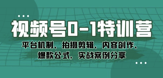 视频号0-1特训营：平台机制、拍摄剪辑、内容创作、爆款公式，实战案例分享-云创网