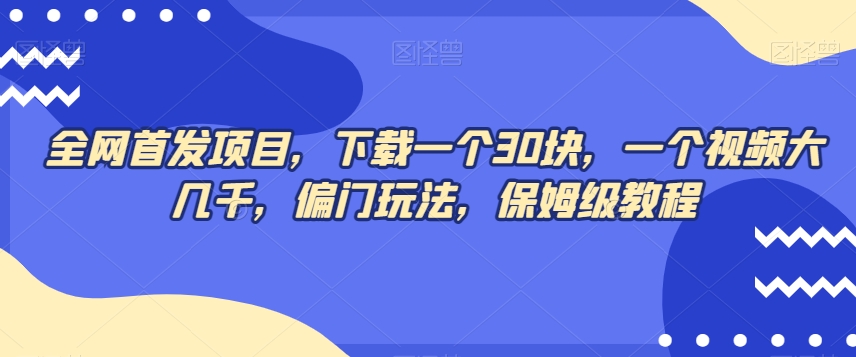 全网首发项目，下载一个30块，一个视频大几千，偏门玩法，保姆级教程-云创网