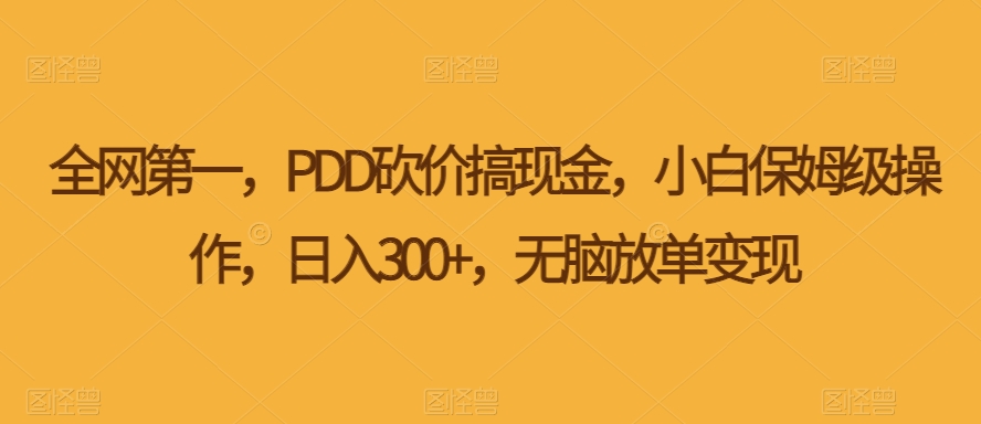 PDD砍价搞现金，小白保姆级操作，日入300+，无脑放单变现-云创网