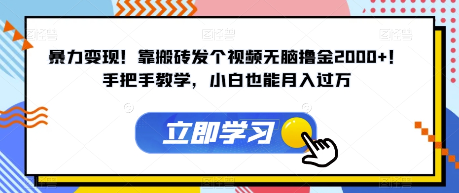 暴力变现！靠搬砖发个视频无脑撸金2000+！手把手教学，小白也能月入过万【揭秘】-云创网