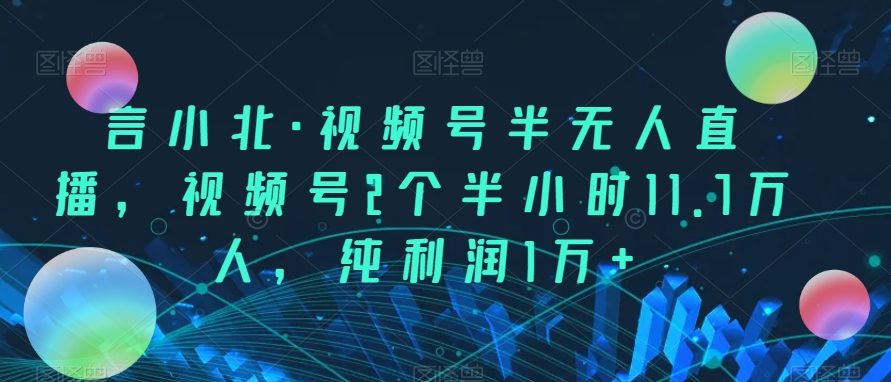 言小北·视频号半无人直播，视频号2个半小时11.7万人，纯利润1万+-云创网