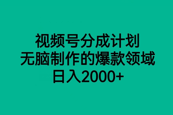 视频号分成计划，无脑制作的爆款领域，日入2000+-云创网