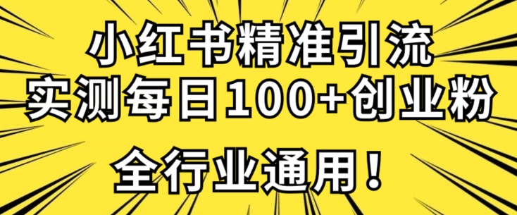 小红书精准引流创业粉技术，实测一天引流100+精准粉，全行业可用-云创网