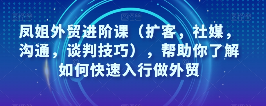 凤姐外贸进阶课（扩客，社媒，沟通，谈判技巧），帮助你了解如何快速入行做外贸-云创网