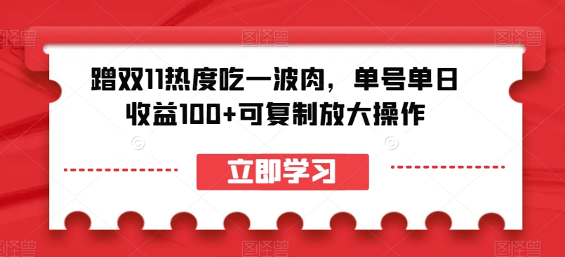 蹭双11热度吃一波肉，单号单日收益100+可复制放大操作【揭秘】-云创网