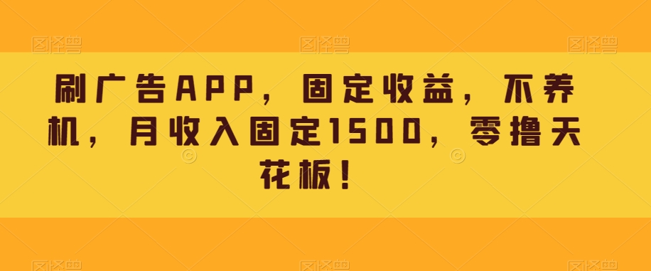 刷广告APP，固定收益，不养机，月收入固定1500，零撸天花板！-云创网