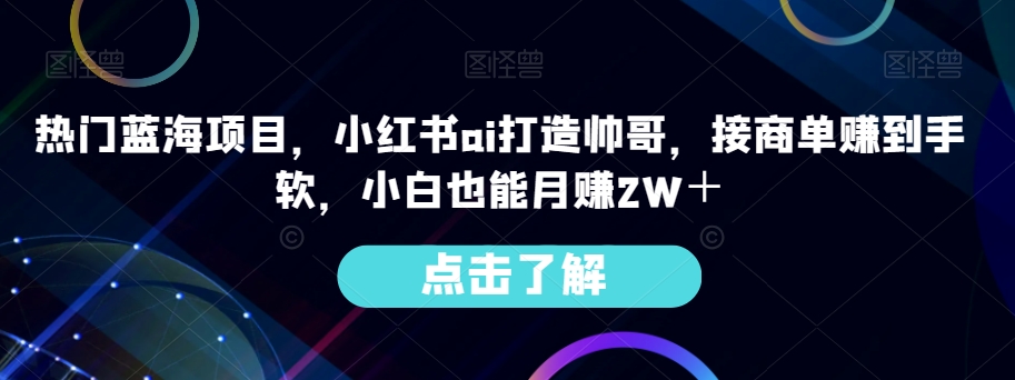 热门蓝海项目，小红书ai打造帅哥，接商单赚到手软，小白也能月赚2W＋-云创网