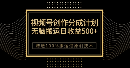 最新视频号创作分成计划，无脑搬运一天收益500+，100%搬运过原创技巧【揭秘】-云创网