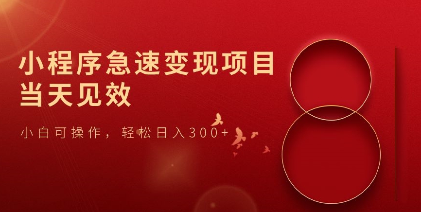 小程序急速变现项目，当天见效，小白可操作，轻松日入300+-云创网