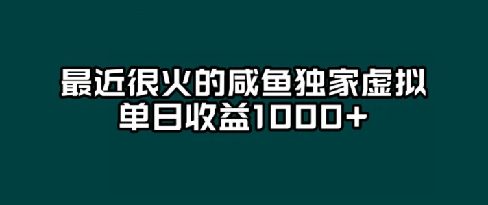 最近很火的咸鱼独家虚拟，单日收益1000+-云创网