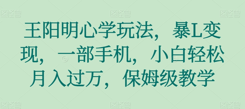 王阳明心学玩法，暴L变现，一部手机，小白轻松月入过万，保姆级教学【揭秘】-云创网